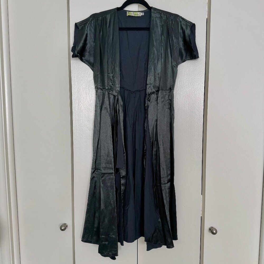 Loco Lindo Green Satin Cascade Wrap Dress - Picture 3 of 5